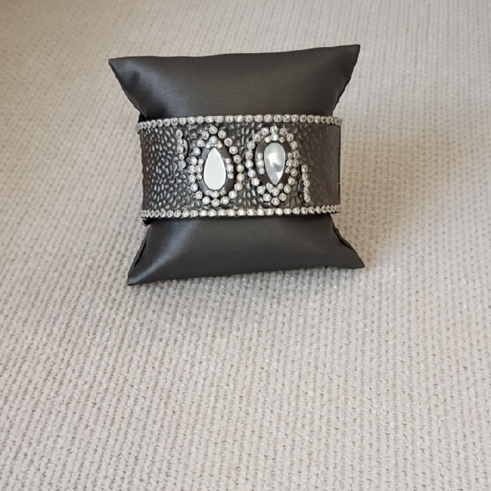 Crystal Accent Black Leather Cuff Bracelet